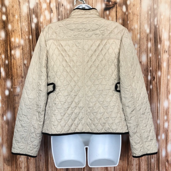 Ann Taylor Pearl White with Black Trim Quilted Zipper Jacket - Picture 6 of 6